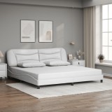 Cumpara ieftin Cadru de pat cu tăblie, alb, 200x200 cm, piele ecologică