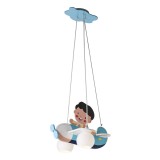 Suspensie copii DacEnergy&copy;, structura din MDF, abajururi din sticla, 2 surse cu soclu E14, 28W, forma de avion, 439 x 400 x 700 mm, albastru