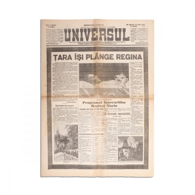 Publicația &amp;bdquo;Universul&amp;rdquo;, 21 iulie 1938 - &amp;bdquo;Țara &amp;icirc;și pl&amp;acirc;nge regina&amp;rdquo; foto