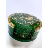 Set Coastere Lux din Rășină Verde Smarald și Foiță Aur - Suport Pahare Handmade (cu suport inclus)