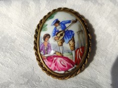 LIMOGES BROSA FRAGONARD semnata UNICA pictata manual pe PORTELAN impecabila FRANTA 1900 manopera EXCEPTIONALA de colectie