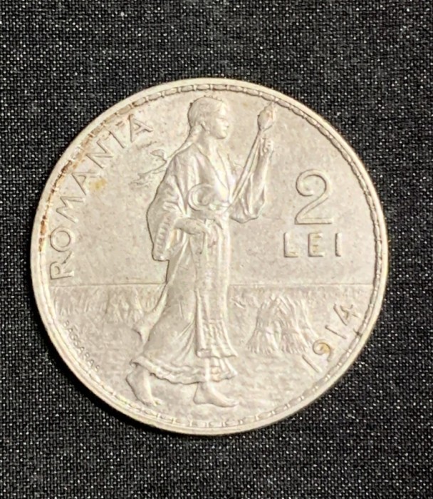 Moneda 2 lei 1914 argint
