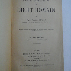 MANUEL ELEMENTAIRE DE DROIT ROMAIN - Paul Frederic GIRARD - Paris, 1918