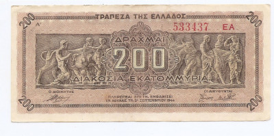 Grecia 200.000.000 Drahmai 1944 - 533437, B11, P-131 foto