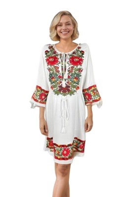Rochie traditionala dama RL25 alb/verde , marimea L foto