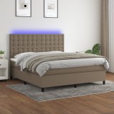 Gossi pat cu arcuri, saltea si led, gri taupe, 180x200 cm, textil