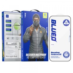 Folie de protectie Ecran Blueo Anti-Dust HD pentru Apple iPhone 16 Plus / 15 Plus, Sticla Securizata, Full Glue, Neagra