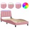Cadru de pat cu LED fara saltea, Hanko, roz, 90x200 cm, catifea