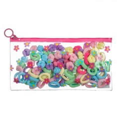 Set Elastice Păr Frotte, Multicolor, 100 Bucăți, Geantă Transparentă cu Fermoar