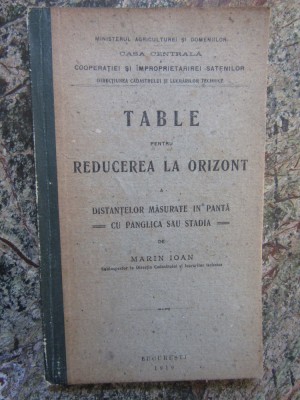 Tabele pentru reducerea la orizont a distanțelor (Marin Ioan, 1919) foto