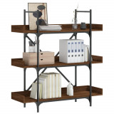 Biblioteca Gossi 3 Niveluri, Stejar Maro, 100x33x108.5cm, Lemn Prelucrat si Metal, Rafturi Depozitare Carti, Design Industrial