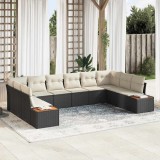 Cumpara ieftin Set de canapele pentru grădină cu pernă 10 pcs negru și crem