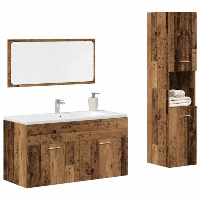 Gossi set mobilier de baie, 3 piese, lemn vechi, lemn prelucrat