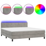Cumpara ieftin Pat cu arcuri, saltea si LED, gri deschis, 180x200 cm, catifea