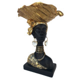 Statueta decorativa, Femeie Africana cu vas in forma de frunza, 23 cm, 533H