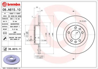 BREMBO 08.A615.11 PRIME LINE - UV Coated Disc frana foto