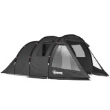 Outsunny Cort Tunel pentru 3-4 Persoane, Cort de Camping cu Doua Camere, cu Ferestre si Obloane, Geanta de Transport Portabila, pentru Pescuit, Drumet