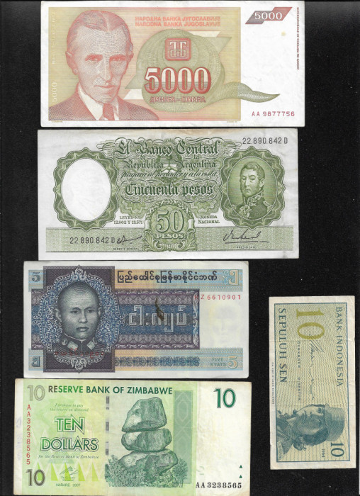 Set 5 bancnote de prin lume adunate (cele din imagini) #267