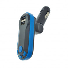 Modulator FM auto, Bluetooth Handsfree, player MP3 USB si microSD, telecomanda, incarcare USB, AUX jack 3.5mm, negru cu albastru