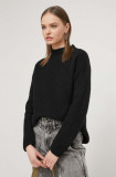 HUGO pulover de lana femei, culoarea negru, cu turtleneck