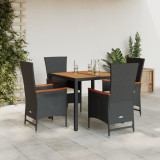 VidaXL Set mobilier de grădină cu perne, 5 piese, negru, poliratan