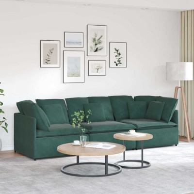 vidaXL Canapea modulară cu perne, verde &amp;icirc;nchis, catifea foto