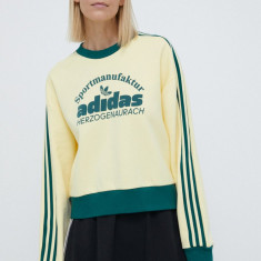 adidas Originals bluză femei, culoarea galben, cu imprimeu IS0373