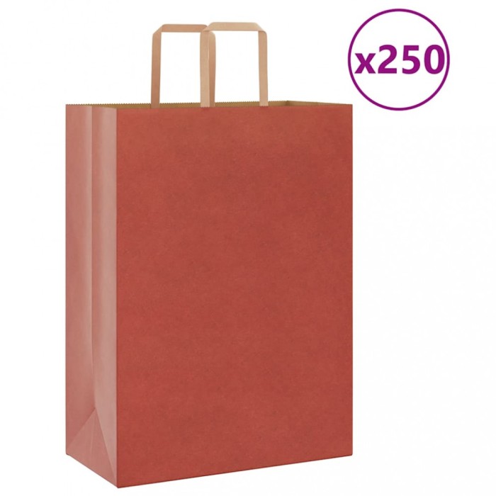 vidaXL Pungi de h&acirc;rtie 250 buc cu m&acirc;nere roșii 32x17x44 cm