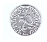Moneda Germania 50 pfennig 1920 J, stare buna, curata, Europa, Aluminiu