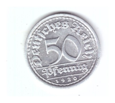 Moneda Germania 50 pfennig 1920 J, stare buna, curata foto