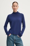 HUGO pulover de lana femei, culoarea albastru marin, light, cu turtleneck, 50500811