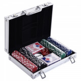 Cumpara ieftin HOMCOM Set de Poker, 200 jetoane, Carcasa de aluminiu, Argintiu