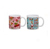 Set 2 Cani de Craciun din Ceramica EMC ONSHOP&reg;, Festive, Verde si Roz, 330 ml