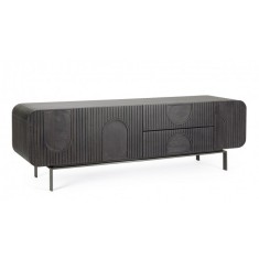 Comoda TV 3 usi 2 sertare lemn mango negru Orissa 172x44x55 cm