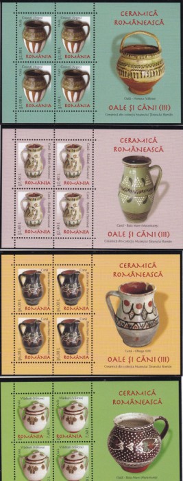 2008 LP 1797 a CERAMICA ROMANEASCA III OALE SI CANI BLOCURI 4 TIMBRE+MANSETA MNH