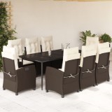 VidaXL Set mobilier de grădină cu perne, 9 piese, maro, poliratan