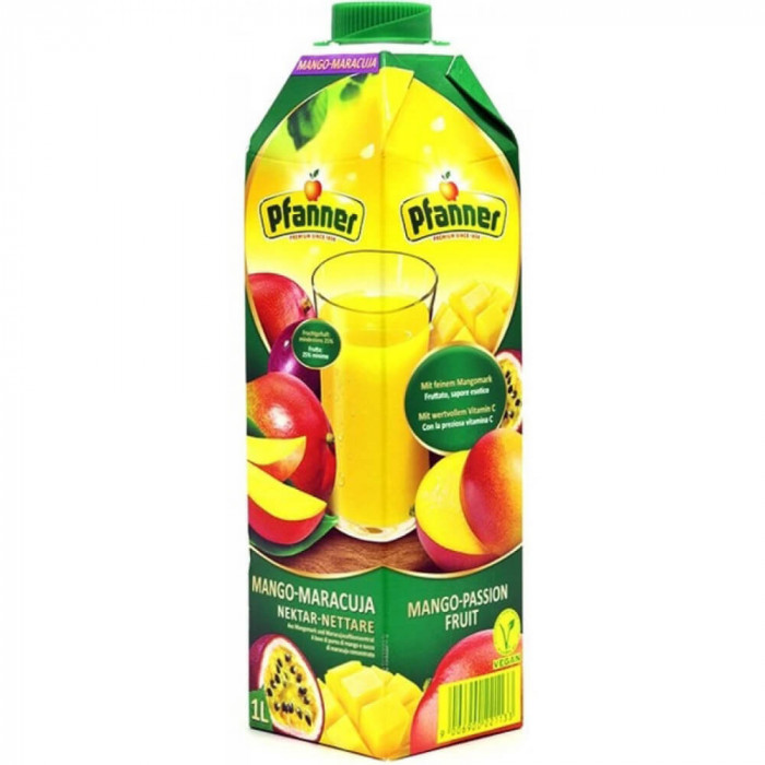 Nectar de Mango si Maracuja Pfanner, 1L, Suc Natural de Mango, Nectar din Fructe, Nectar Fructe Exoice, Nectar la 1L, Suc Natural Maracuja, Suc fara A