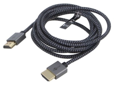 Cablu HDMI Goobay 2m textil negru-gri, HDMI 2.1, 8K, ecranat, aurit foto