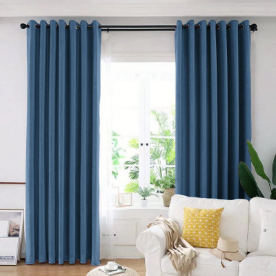 Draperie din catifea blackout cu inele auriu antic, Madison, 250x220 cm, densitate 700 g/ml, Dark Cerulean, 1 buc foto