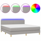 Cumpara ieftin Pat cu arcuri, saltea si LED, gri deschis, 180x200 cm, textil