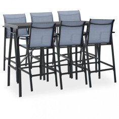 Set mobilier de bar pentru gradina, 7 piese, negru ?i gri foto