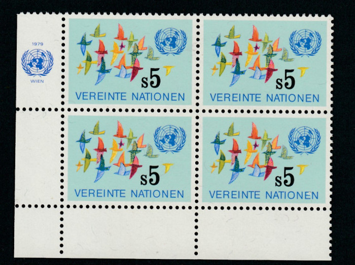 Natiunile Unite Vienna-1979,Simbol UN,bloc de 4,dantelat,MNH,Mi.4