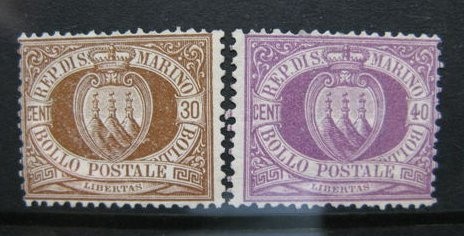 San Marino 1877 National coat of arms, 30c brown, 40c violet, MNG AM.079