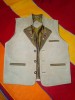 Vesta Dama Piele Naturala Intoarsa Shield Collection, Marimea 48, Broderie Crem, Buzunare, Nasturi