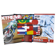 Set de 6 caiete, Linomag&reg;, Dictando A4, Matematica A4, Geografie, Bloc de desen A4 multicolor.