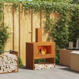 vidaXL Vatră de foc cu horn, 60x40x96 cm, oțel corten