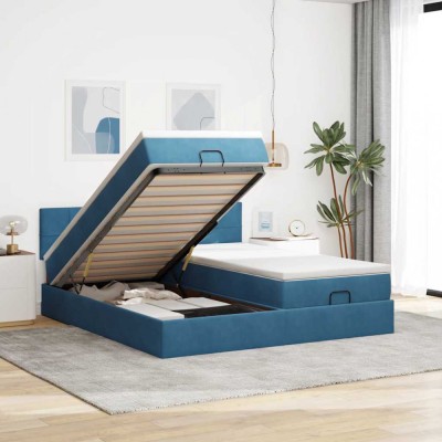 vidaXL Cadru pat otoman cu saltele Albastru &amp;icirc;nchis 180x200cm catifea 3312927 foto