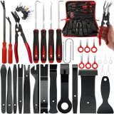 Cumpara ieftin Set profesional 43 piese pentru demontare tapiterie auto, panouri, cleme si radiouri, cu husa de transport, unelte din plastic si metal
