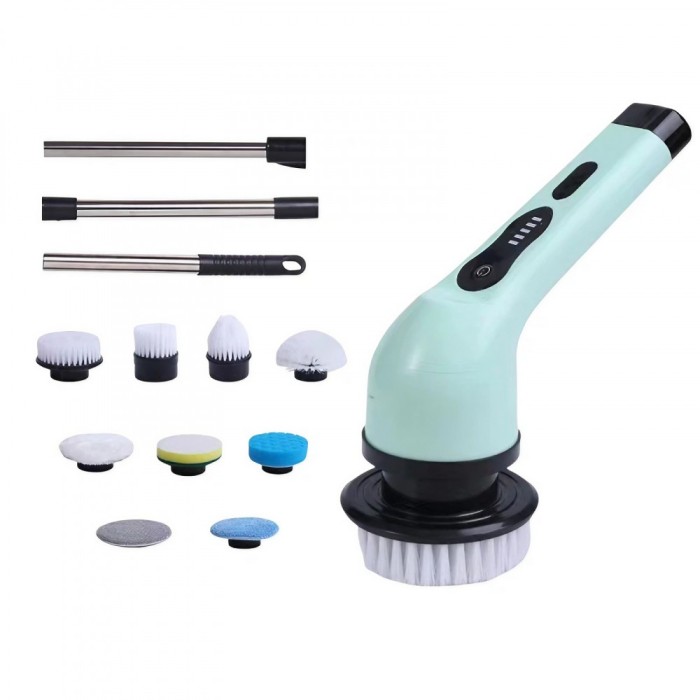 Perie Electrica de Curatare, Flippy, pentru Gresie, Baie, Bucatarie, 25x20x9.5 cm, cu 9 Capete, Maner Extensibil Detasabil 84-127cm, Incarcare USB-Typ