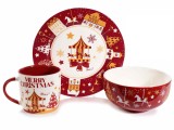 Cumpara ieftin Set cana, farfurie si bol portelan Craciun 23x9.5x19.5 cm